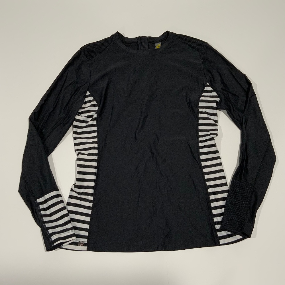 Lole Sz L Black White Striped Rashguard Active Top Shirt